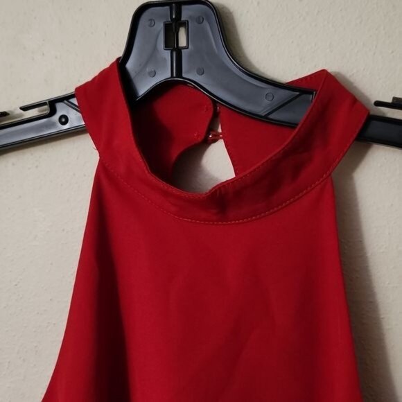 Lulu's Small Red Sheath Halter Dress with Lace Accent - Picture 2 of 7